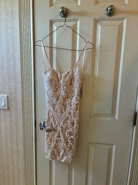 Nude Windsor Homecoming Dress with White Sequins
